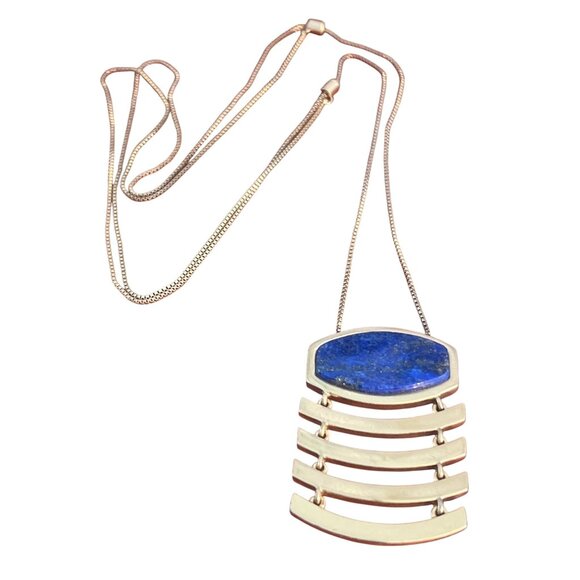 Madewell Gold Tone Necklace Lapis Lazuli Modernist Articulated Slide Adjustable - Picture 3 of 4